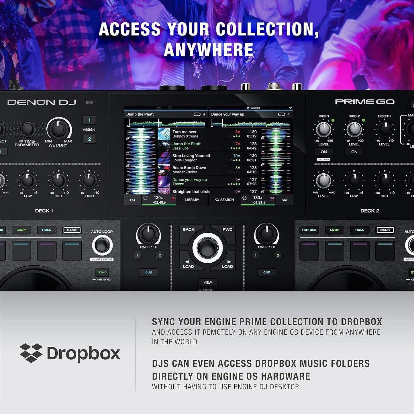 Denon DJ PRIME GO – Portable DJ Controller and Mixer with 2 Decks WIFI Streaming