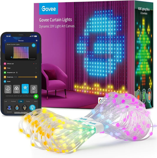 Govee Curtain Lights, 520 RGBIC LEDs Christmas Lights, Smart WiFi LED Curtain
