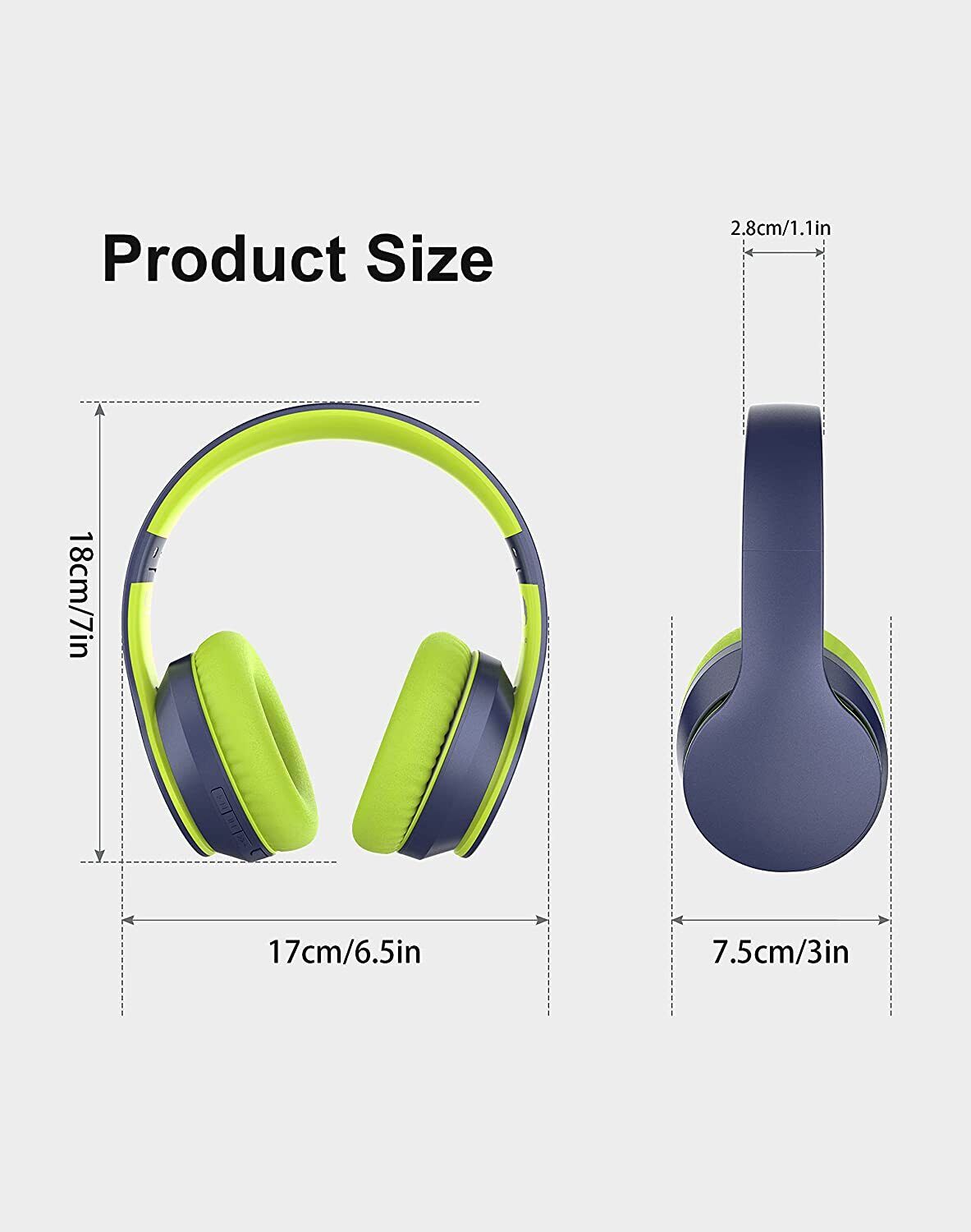 Rockpapa E7 Wireless Headphones Over Ear, Kids Bluetooth Headphones Blue Green