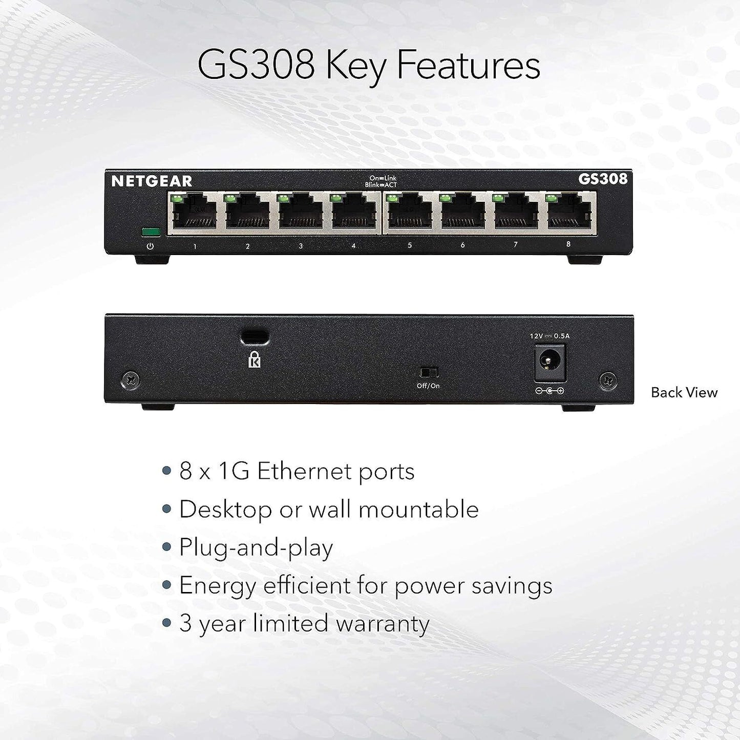 NETGEAR GS308300UKS 8 Ports Rack-Mountable Standalone Gigabit Ethernet Switch