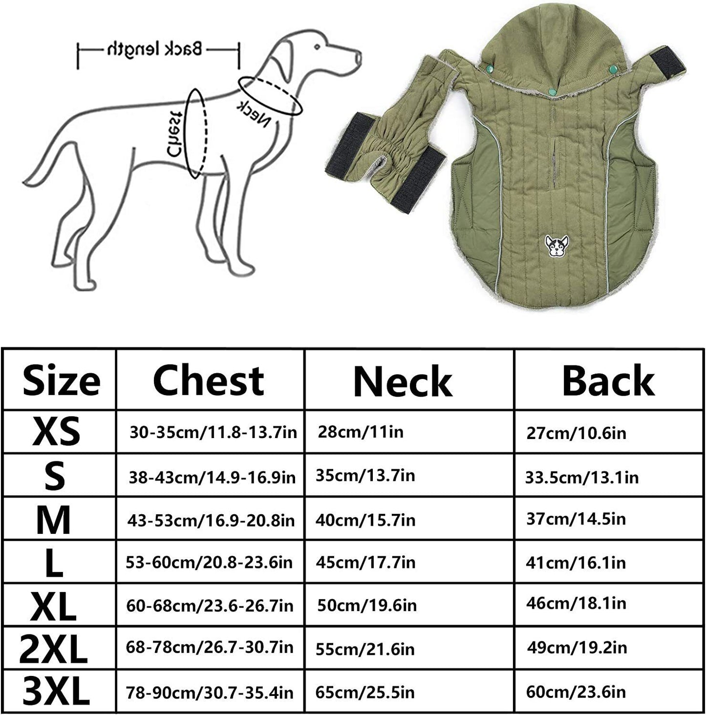 Ctomche Fleece and Cotton Lining Extra Warm Dog Hoodie in Winter Green-XL