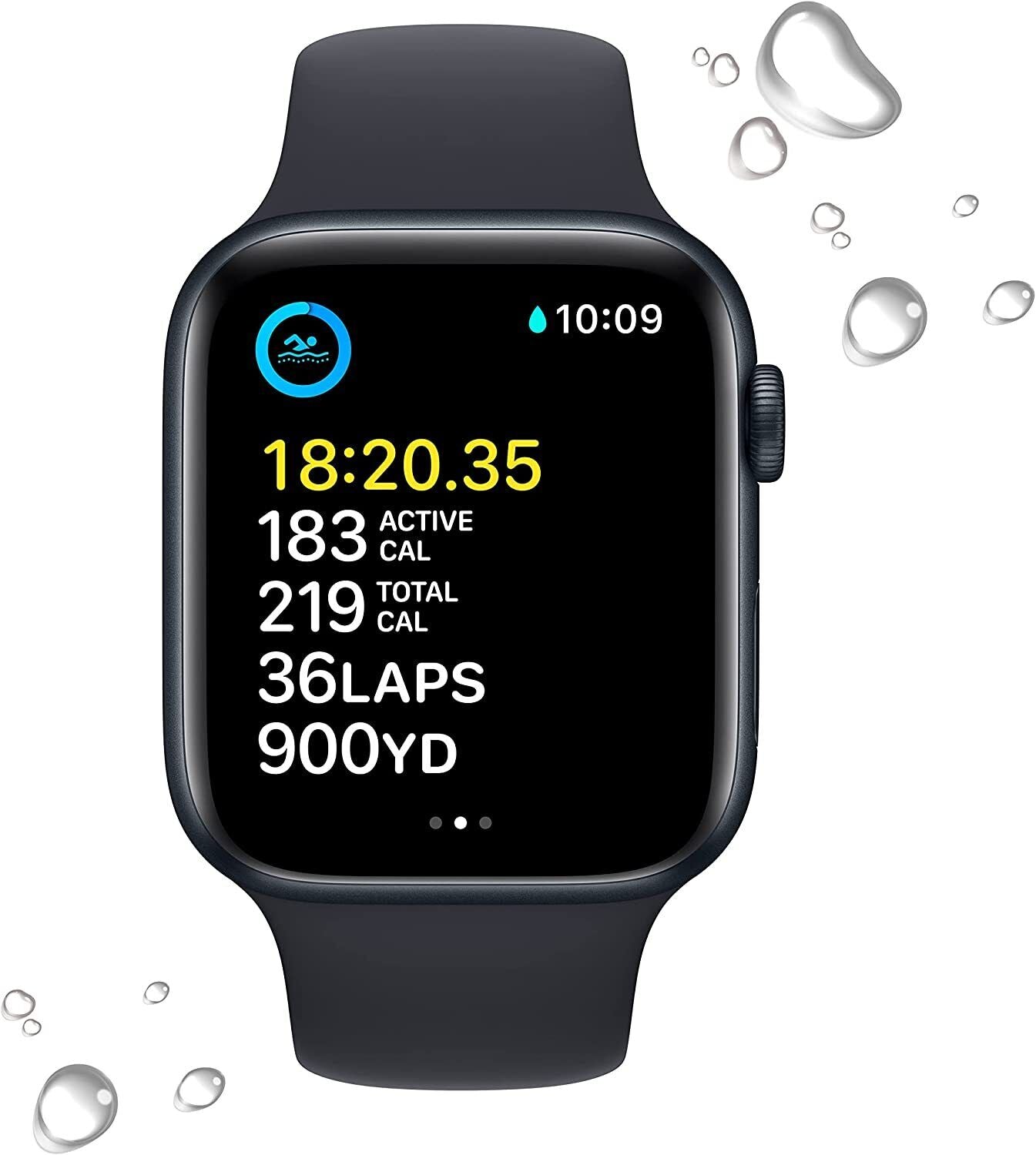 Apple Watch SE 44mm Space Grey Aluminium Case, Midnight Sports Band Band, Smart