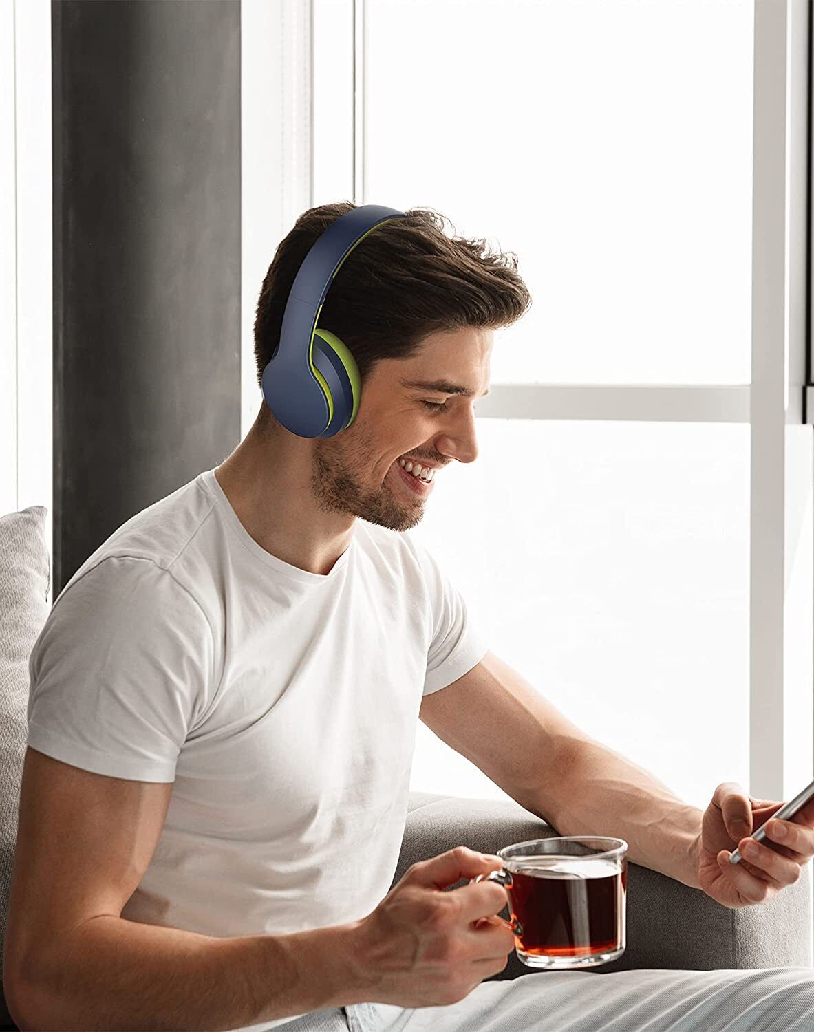 Rockpapa E7 Wireless Headphones Over Ear, Kids Bluetooth Headphones Blue Green