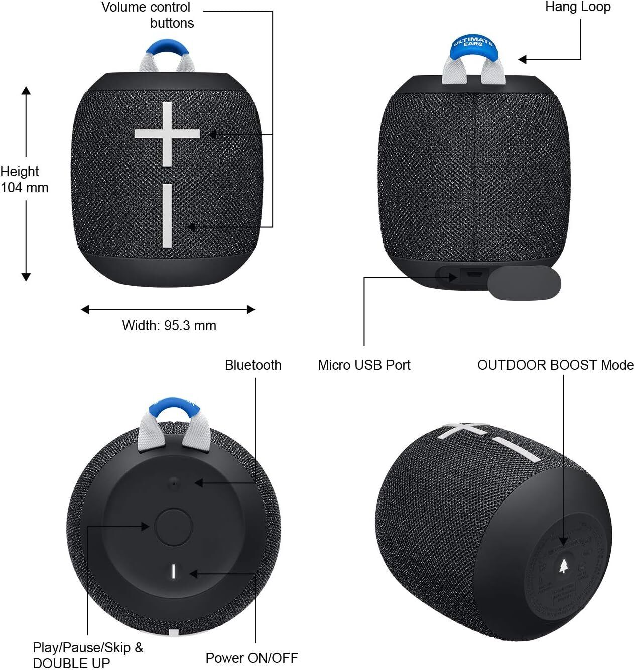 Ultimate Ears Wonderboom 2 Wireless Speaker, Deep Bass, 360 ° Surround Sound