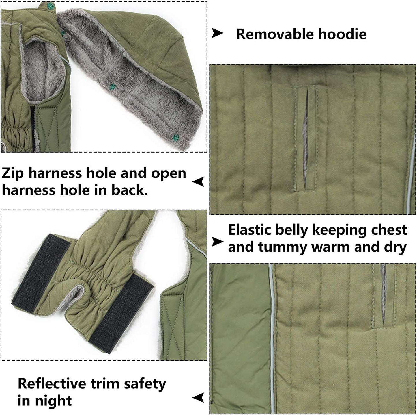 Ctomche Fleece and Cotton Lining Extra Warm Dog Hoodie in Winter Green-XL