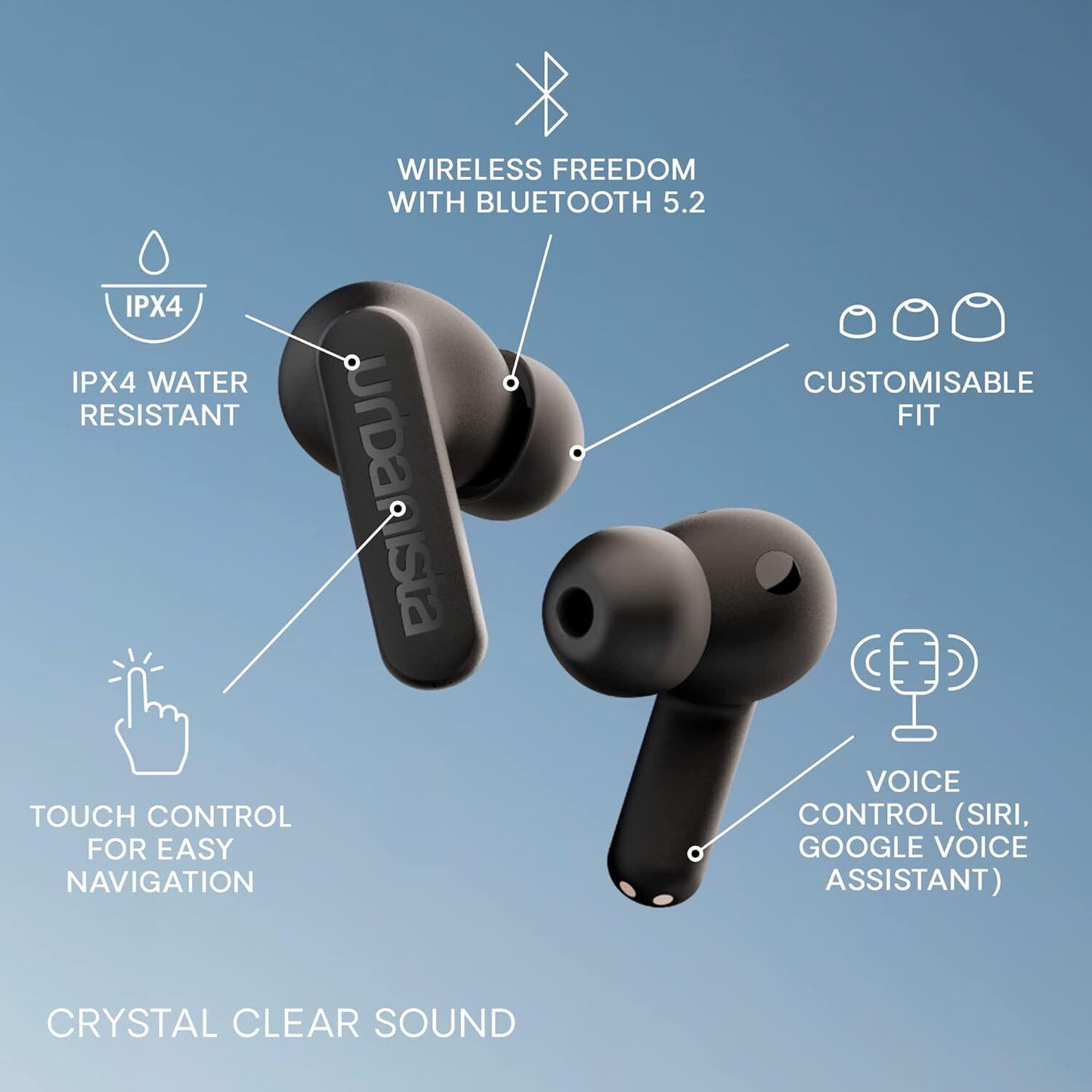 Urbanista Phoenix Earphones Midnight Black True Wireless Bluetooth Earbuds