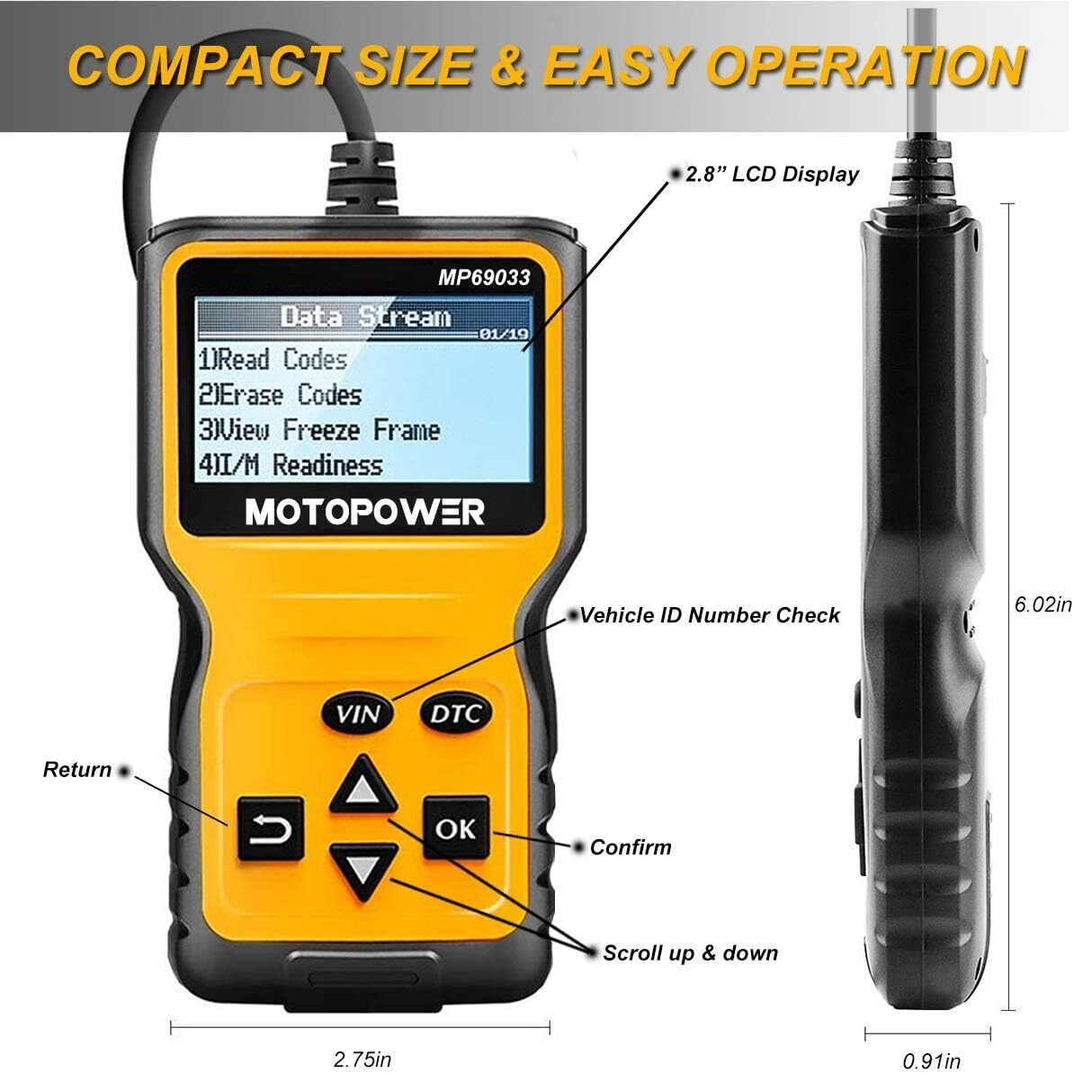 MOTOPOWER MP69033 OBD2 Scanner - Black/Yellow